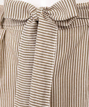 White & Brown Striped Print Button Down Pencil Maxi Skirt