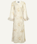 Beige Floral Bell Sleeve Wrap Maxi Dress