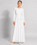 White Polka Dot Chiffon Classic A-Line Long Sleeve Maxi Abaya Dress