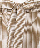 White & Brown Striped Print Button Down Pencil Maxi Skirt