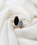 AYA Gold with Black Oval Stud Earrings