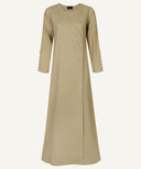 Camel Beige Wrap Button Down Long Sleeve Maxi Dress