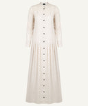 Beige Polka Dot Button-Down Long Sleeve Maxi Dress