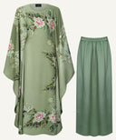 Sage Green Floral Printed Oversized Kaftan