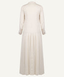 Beige Polka Dot Button-Down Long Sleeve Maxi Dress