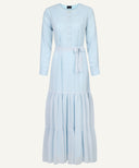 Soft Blue Printed Long Sleeve Tiered Maxi Dress