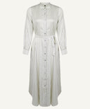 Sage Vertical Stripe Button-Down Top with White Trousers