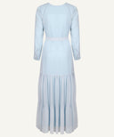 Soft Blue Printed Long Sleeve Tiered Maxi Dress