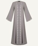 Light Taupe Embroidered A-Line Cardigan Abaya Set
