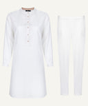 White Contrast Button Matching Set