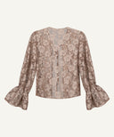 Mocha Brown Lace Tie Front Top with Wrap Skirt Matching Set
