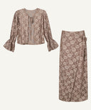 Mocha Brown Lace Tie Front Top with Wrap Skirt Matching Set