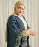 Teal Blue Front Open Embroidered Side Panel Kaftan Set