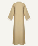 Beige Contrast Trim Cardigan Abaya Set