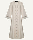 Cream Peach Embroidered Scallop A-Line Cardigan Set