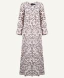 Taupe Printed Pleated Neck Button-Down A-Line Abaya