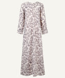 Taupe Printed Pleated Neck Button-Down A-Line Abaya