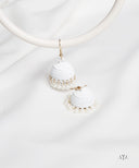 AYA Matte White Pearl Dome Jhumka Earrings