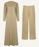 Camel Beige Button Down Long Sleeve Maxi Dress Matching Set