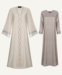 Cream Peach Embroidered Scallop A-Line Cardigan Set