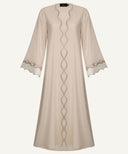 Warm Beige Embroidered Scallop A-Line Cardigan Set