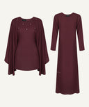 Maroon Cape Overlay Tunic Matching Set