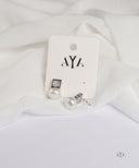 AYA Silver Square Crystal & Pearl Stud Earrings