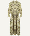 Olive Green Printed Button Down A-Line Maxi Dress