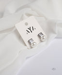 AYA Silver Square Crystal & Pearl Stud Earrings