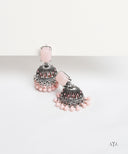 AYA Rose Water Stone Silver Stud Jhumka Earrings