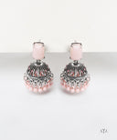 AYA Rose Water Stone Silver Stud Jhumka Earrings