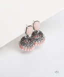 AYA Rose Water Stone Silver Stud Jhumka Earrings