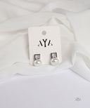 AYA Silver Square Crystal & Pearl Stud Earrings