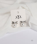 AYA Silver Pearl Bow Stud Earrings