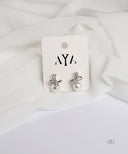AYA Silver Crystal Bow Pearl Stud Earrings