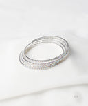 AYA Silver Coil Bangle With Clear Rhinestones