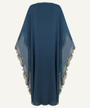 Teal Blue Front Open Embroidered Side Panel Kaftan Set