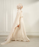 White Peach Overlay Cape A-Line Dress