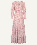 Blush Pink Printed Long Sleeve Tiered Maxi Dress