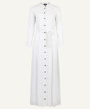 White Polka Dot Button-Down A-Line Maxi Dress