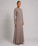 Taupe Long Sleeve Maxi Slip Dress
