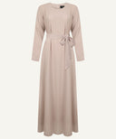 Biscotti Taupe Chiffon Classic A-Line Long Sleeve Maxi Abaya Dress