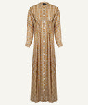 Honey Mustard Ginkgo Leaf Print Box Pleated Dress