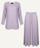 Light Purple Short-Length Top with Flared Trousers Matching Set