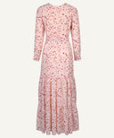 Blush Pink Printed Long Sleeve Tiered Maxi Dress