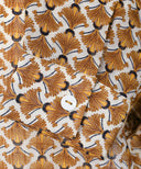 Honey Mustard Ginkgo Leaf Print Box Pleated Dress