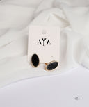 AYA Gold with Black Oval Stud Earrings