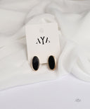 AYA Gold with Black Oval Stud Earrings