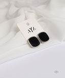 AYA Silver with Black Square Stud Earrings