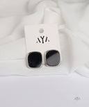 AYA Silver with Black Square Stud Earrings